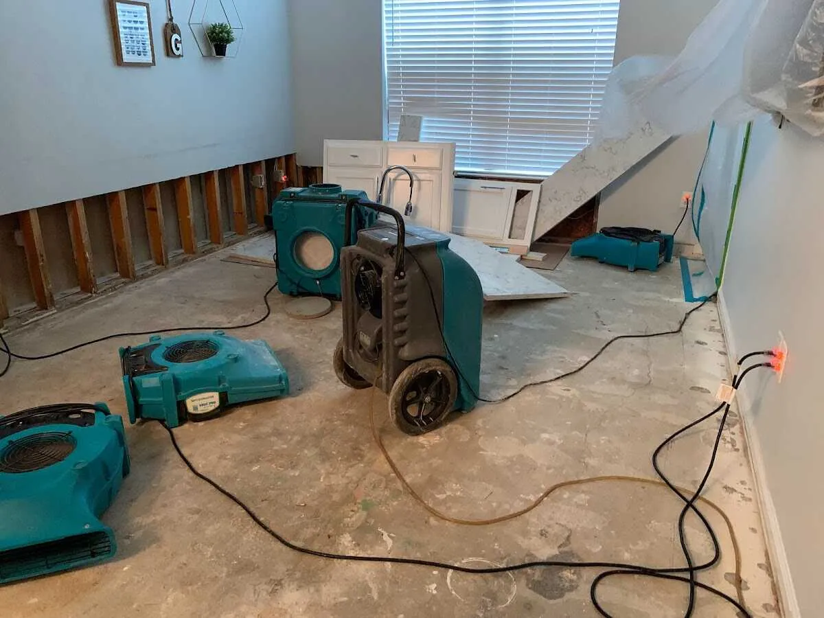 Dehumidifier in flood-cut room for Water Damage Restoration in Wailea